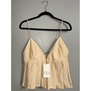 Zara Women's Cotton Spaghetti‎ Strap Crop Top Beige/Pink Plus Size XXL -NWT
